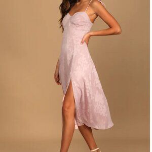 Blush Pink Floral Jacquard Tie-Strap Midi Dress